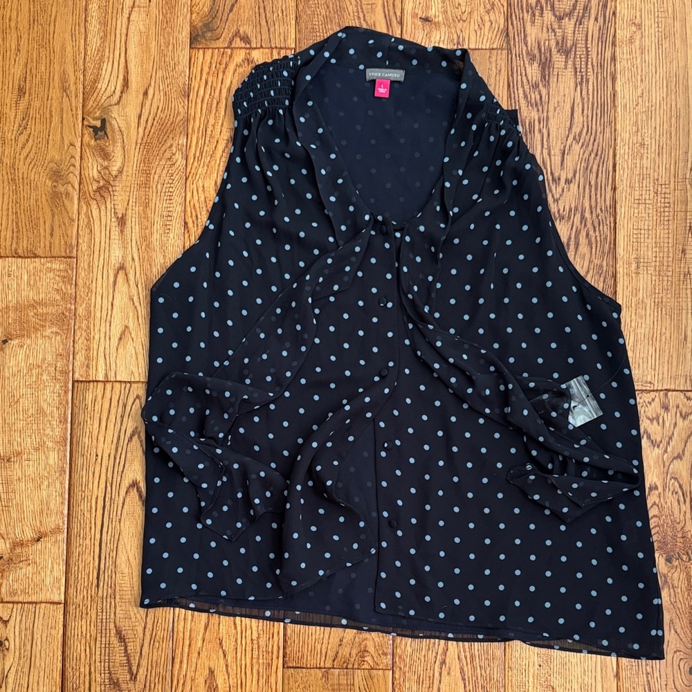 Vince Camuto Navy Polka Dot Blouse - never worn!